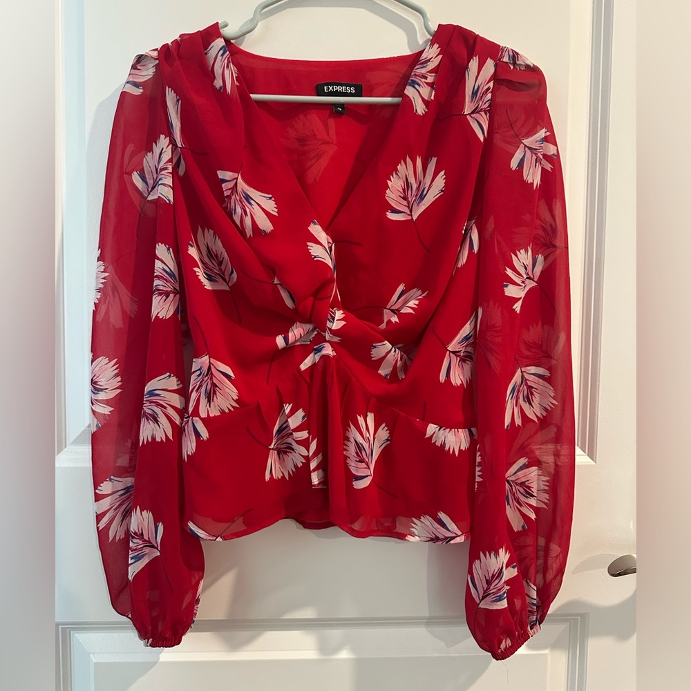 Express Red and Pink Floral Blouse
